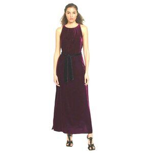 Katharine Kidd Burgundy Red Velvet Halter Midi Christmas Holiday Party Dress